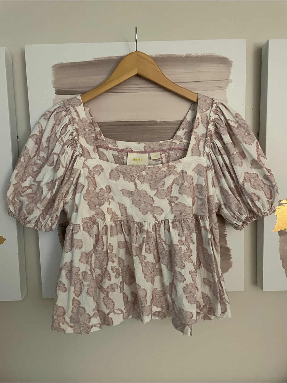 Maeve Puff-Sleeve Square-Neck Top in Blush Floral